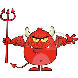 8962 Royalty Free RF Clipart Illustration Angry Red Devil Cartoon Character Character Holding A Pitchfork Vector Illustration Isolated On White