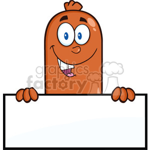 8478 Royalty Free RF Clipart Illustration Smiling Sausage Cartoon Character Over A Blank Sign Vector Illustration Isolated On White