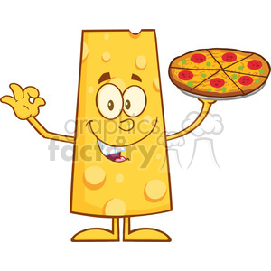 8503 Royalty Free RF Clipart Illustration Happy Cheese Cartoon Character Holding A Pizza Vector Illustration Isolated On White