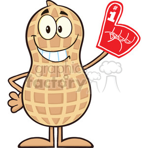 8642 Royalty Free RF Clipart Illustration Smiling Peanut Cartoon Character Wearing A Foam Finger Vector Illustration Isolated On White