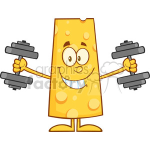 8504 Royalty Free RF Clipart Illustration Smiling Cheese Cartoon Character Training With Dumbbells Vector Illustration Isolated On White