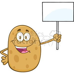   8790 Royalty Free RF Clipart Illustration Happy Potato Cartoon Character Holding Up A Blank Sign Vector Illustration Isolated On White 