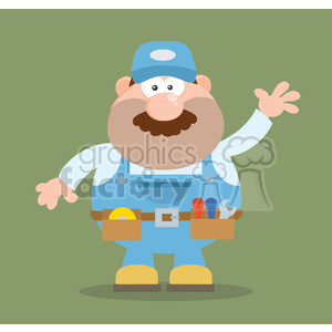 8529 Royalty Free RF Clipart Illustration Mechanic Cartoon Character Waving For Greeting Flat Style Vector Illustration With Background