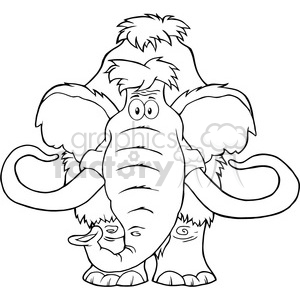   8749 Royalty Free RF Clipart Illustration Black And White Mammoth Cartoon Character Vector Illustration Isolated On White 