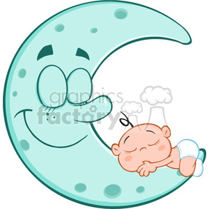   Royalty Free RF Clipart Illustration Cute Baby Boy Sleeps On Blue Moon Cartoon Characters 