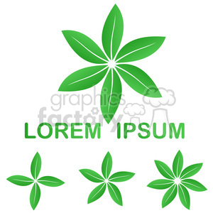 Clipart image featuring a green star flower logo with five petals, accompanied by the placeholder text 'Lorem Ipsum'. Three smaller representations of the same flower design are also included below the main logo.