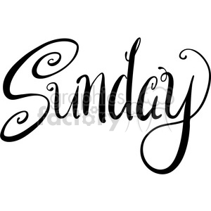 A black and white clipart image displaying the word 'Sunday' in a stylish, cursive font.
