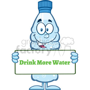 royalty free rf clipart illustration water plastic bottle cartoon mascot character holding a sign with text vector illustration isolated on white