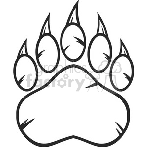 royalty free rf clipart illustration black and white bear paw with claws vector illustration isolated on white background