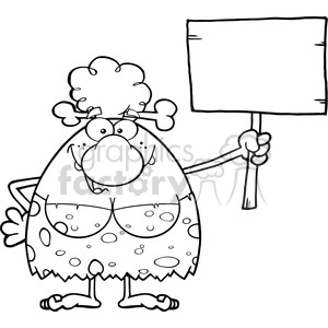 A humorous clipart image of a cartoon cavewoman holding a blank sign. The cavewoman is drawn in a comic style with large features and wearing a typical stone age outfit.