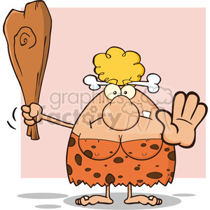 Cartoon image of a humorous cavewoman with a club, wearing a spotted outfit.