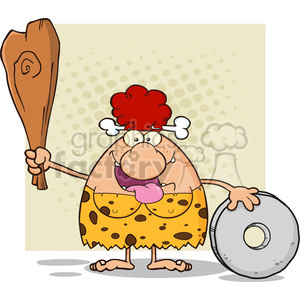 10100 happy red hair cave woman cartoon mascot character holding a club and showing whell vector illustration