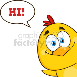 royalty free rf clipart illustration smiling yellow chick cartoon character peeking around a corner and saying hi vector illustration isolated on white