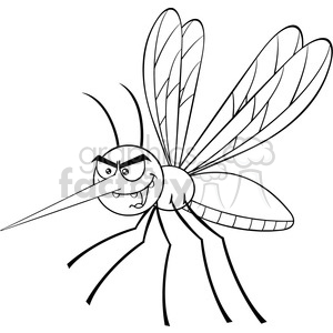 A black and white clipart image of an angry mosquito with exaggerated facial features, including furrowed brows and sharp teeth. The mosquito has large wings and long legs, drawn in a cartoonish style.