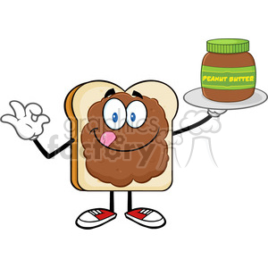 royalty free rf clipart illustration bread slice cartoon character with peanut butter holding a jar of peanut butter vector illustration isolated on white background