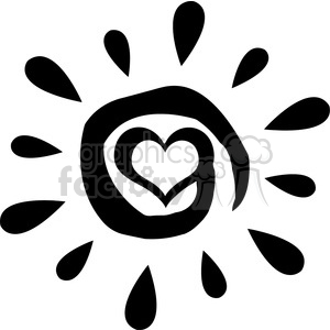 black abstract sun silhouette with heart simple design vector illustration isolated on white background