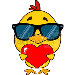 A cute cartoon chicken wearing sunglasses, holding a red heart, symbolizing love and affection.