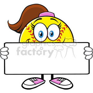 cute softall girl cartoon mascot character holding a blank sign vector illustration isolated on white background