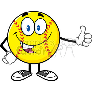 smiling softball cartoon mascot character giving a thumb up vector illustration isolated on white background
