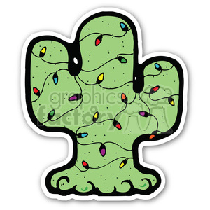 A cute cactus clipart decorated with colorful Christmas lights, conveying a festive holiday theme.