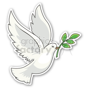 Clipart image of a white dove holding an olive branch, symbolizing peace and associated with Christmas and holiday themes.