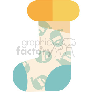 Flat design illustration of a Christmas stocking with a Santa Claus pattern in pastel colors.