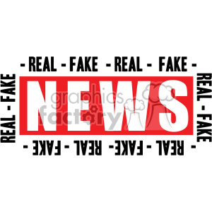 Clipart image featuring the word 'NEWS' in bold red and white letters, surrounded by alternating 'REAL' and 'FAKE' text in black.