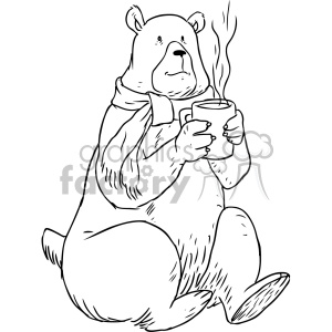 bear drinking coffee character vector illustration