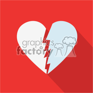 A flat design illustration of a broken heart on a red background, symbolizing heartache and relationship issues.