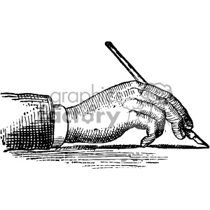 Black and white clipart illustration of a hand writing with a pen.
