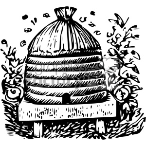 Rustic Beehive with Bees and Foliage