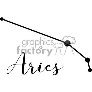 A minimalist clipart image depicting the Aries constellation with the word 'Aries' written underneath in a cursive font.