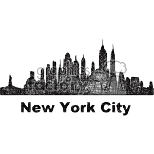 Clipart image showcasing the New York City skyline rendered in a sketch style with the text 'New York City' below.