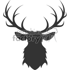 The image features a black silhouette of a deer's head with prominent antlers that extend upwards in a symmetrical pattern, suggesting a large animal. It is stylized, likely intended for use as a logo, mascot, or emblem with a sleek and modern look.