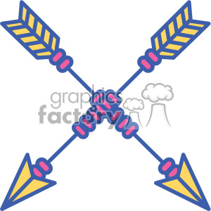A colorful clipart image depicting two crossed arrows, with a stylized design featuring blue shafts, yellow fletching, and pink accents.
