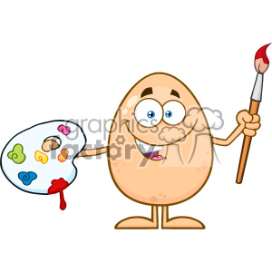 10940 Royalty Free RF Clipart Smiling Egg Cartoon Mascot Character Holding A Paintbrush And Palette Vector Illustration