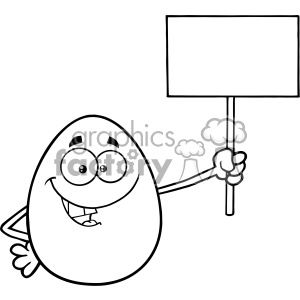 10970 Royalty Free RF Clipart Black And White Talking Egg Cartoon Mascot Character Holding A Blank Sign Vector Illustration