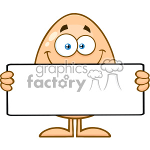 10936 Royalty Free RF Clipart Cute Egg Cartoon Mascot Character Holding A Blank Sign Vector Illustration