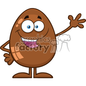 10955 Royalty Free RF Clipart Chocolate Egg Cartoon Mascot Character Waving For Greeting Vector Illustration