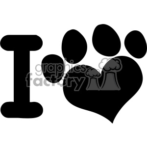 10708 Royalty Free RF Clipart I Love Animals With Black Heart Paw Print Logo Design Vector Illustration