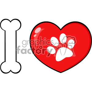 10715 Royalty Free RF Clipart I Love Animals With Bone And Red Heart With Paw Print Logo Design Vector Illustration