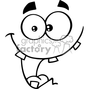 10904 Royalty Free RF Clipart Black And White Crazy Cartoon Funny Face With Smiling Expression Vector Illustration