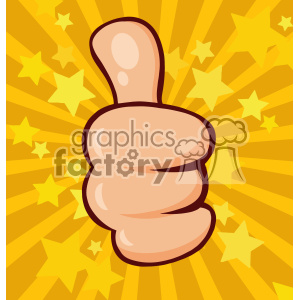 Comical clipart image of a thumb up gesture surrounded by yellow stars and a bright radial background.