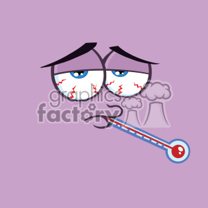 10880 Royalty Free RF Clipart Sick Cartoon Funny Face With Tired Expression And Thermometer Vector With Violet Background