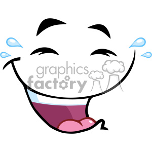 A comical clipart image of a happy face with an exaggerated wide smile, closed eyes, and tears of laughter.