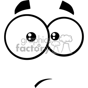 A comical black and white clipart image of a cartoon face with large, wide eyes and raised eyebrows, expressing confusion or surprise.