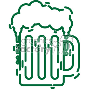 A green line art illustration of a beer mug overflowing with foam, often associated with St. Patrick's Day celebrations.