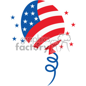 A clipart image of a balloon with American flag design, surrounded by stars, representing the 4th of July celebration.