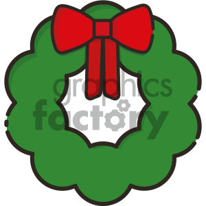 A clipart image of a green Christmas wreath with a red bow, symbolizing holiday decoration.