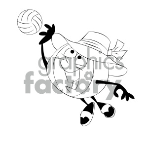 black and white cartoon beach ball character playing volleyball
